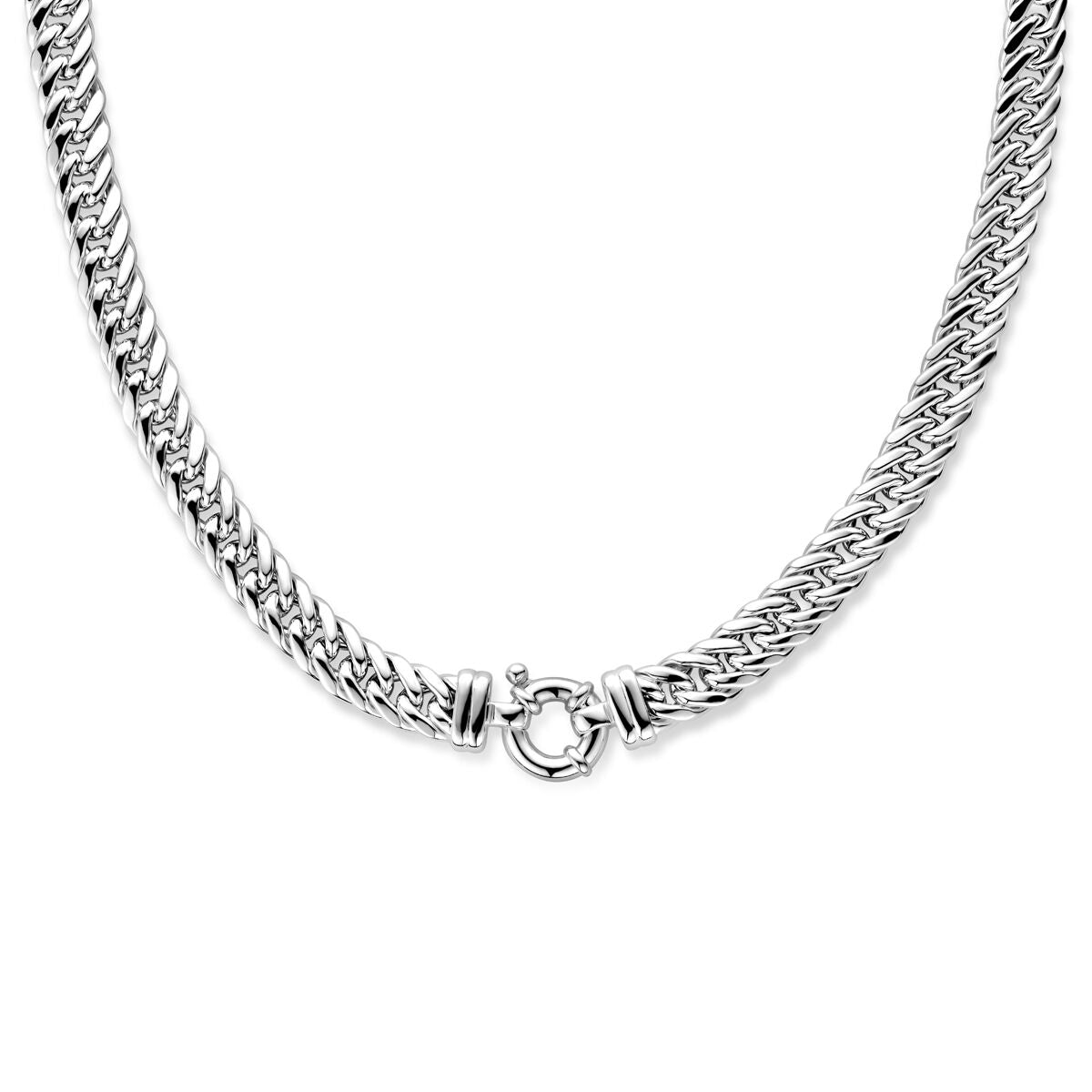 Fantasy Collection Collier dubbel gourmette plat 10 mm 45 cm met groot veerslot zilver