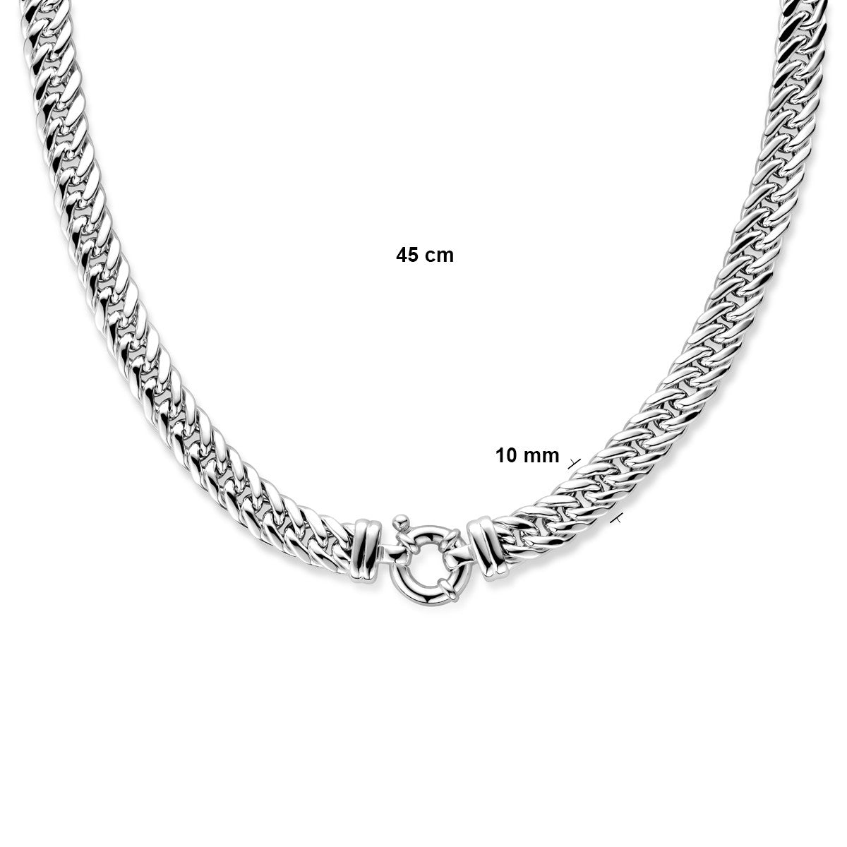Fantasy Collection Collier dubbel gourmette plat 10 mm 45 cm met groot veerslot zilver