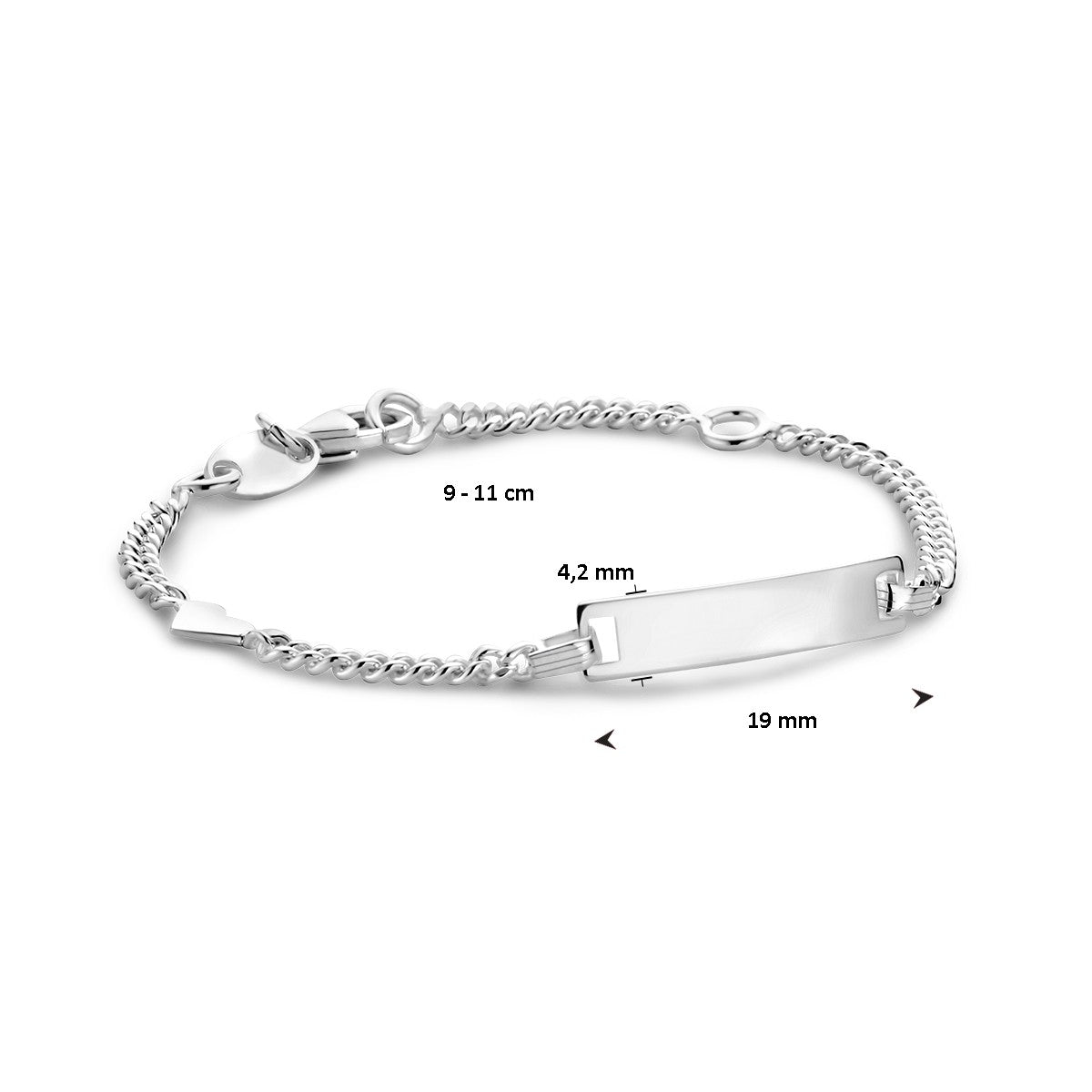 Fantasy Collection Graveerarmband hart gourmette 4 zijdes geslepen plaat 4,2 mm zilver