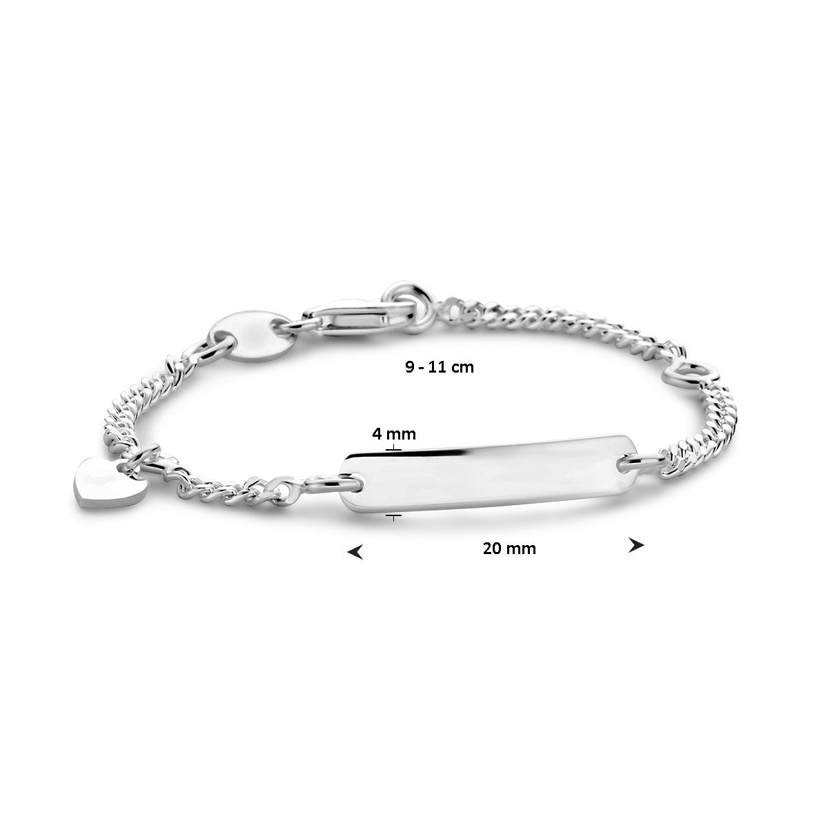 Fantasy Collection Graveerarmband hart gourmette 4 zijdes geslepen plaat 4,0 mm zilver