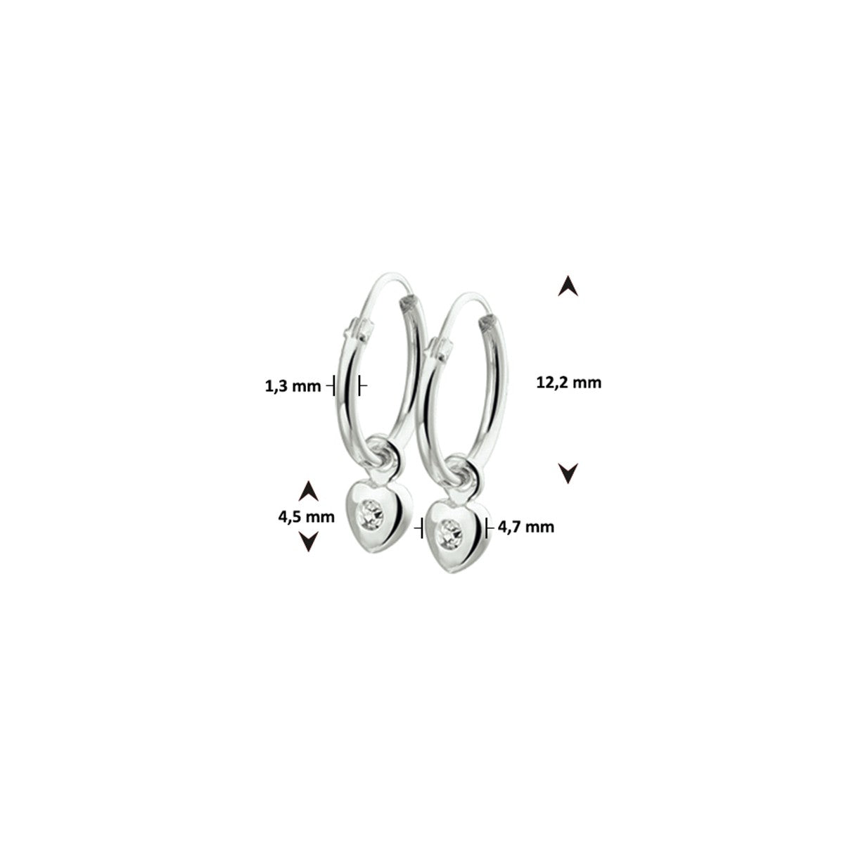 Fantasy Collection Oorbellen hart strass zilver