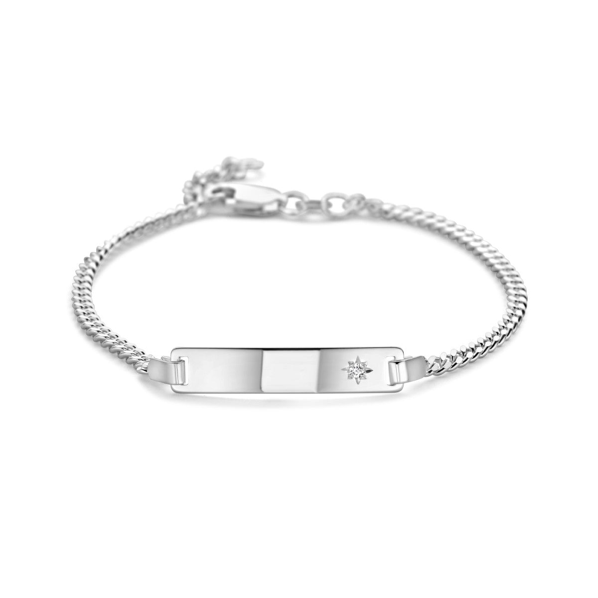 Fantasy Collection Graveerarmband gourmette 4 zijdes geslepen zirkonia plaat 5,0 mm zilver