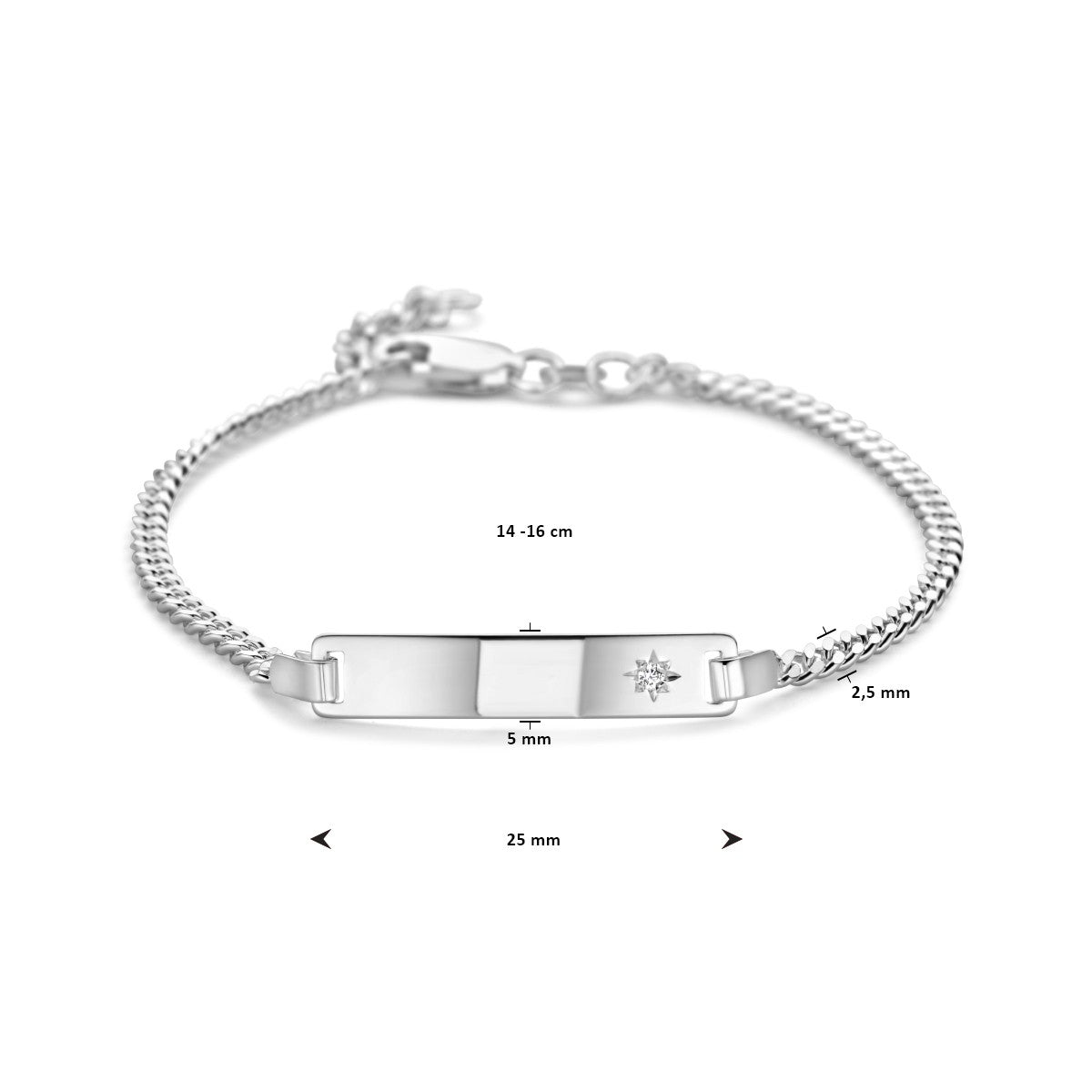 Fantasy Collection Graveerarmband gourmette 4 zijdes geslepen zirkonia plaat 5,0 mm zilver