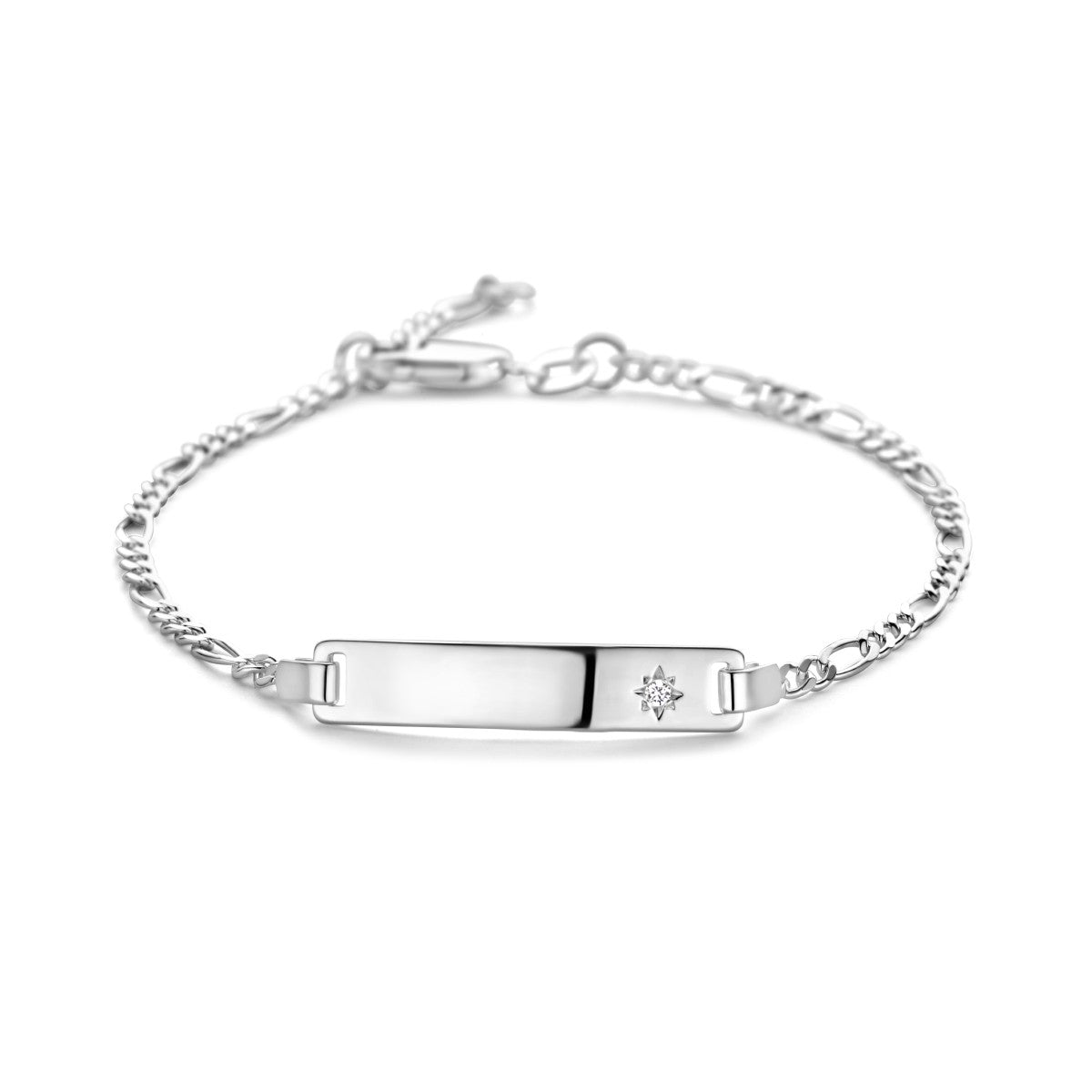 Fantasy Collection Graveerarmband figaro zirkonia plaat 5,0 mm zilver