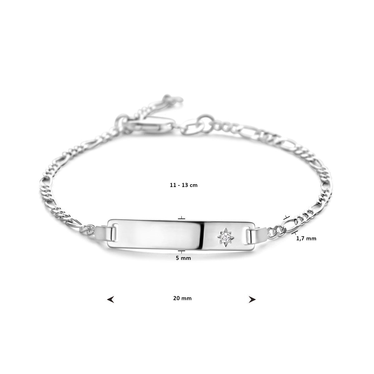 Fantasy Collection Graveerarmband figaro zirkonia plaat 5,0 mm zilver