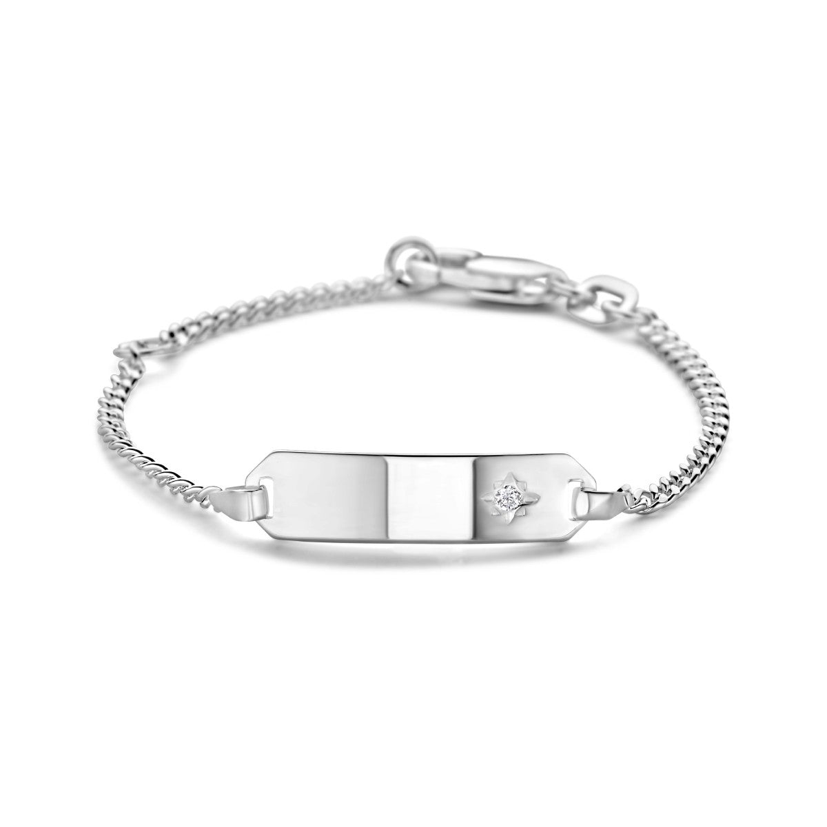 Fantasy Collection Graveerarmband zirkonia gourmette plaat 5,0 mm zilver