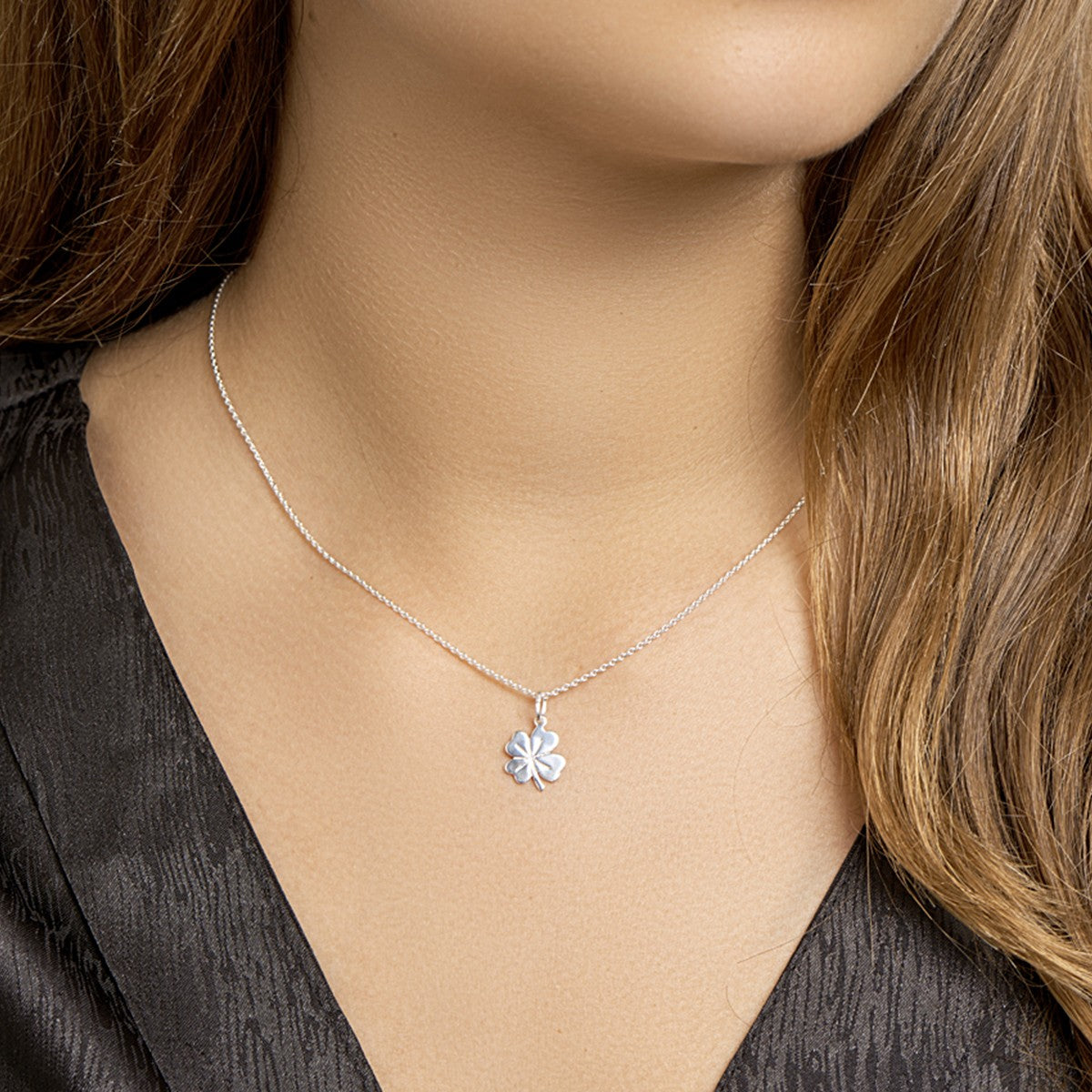 Fantasy Collection Collier klavertje 41 + 4 cm zilver
