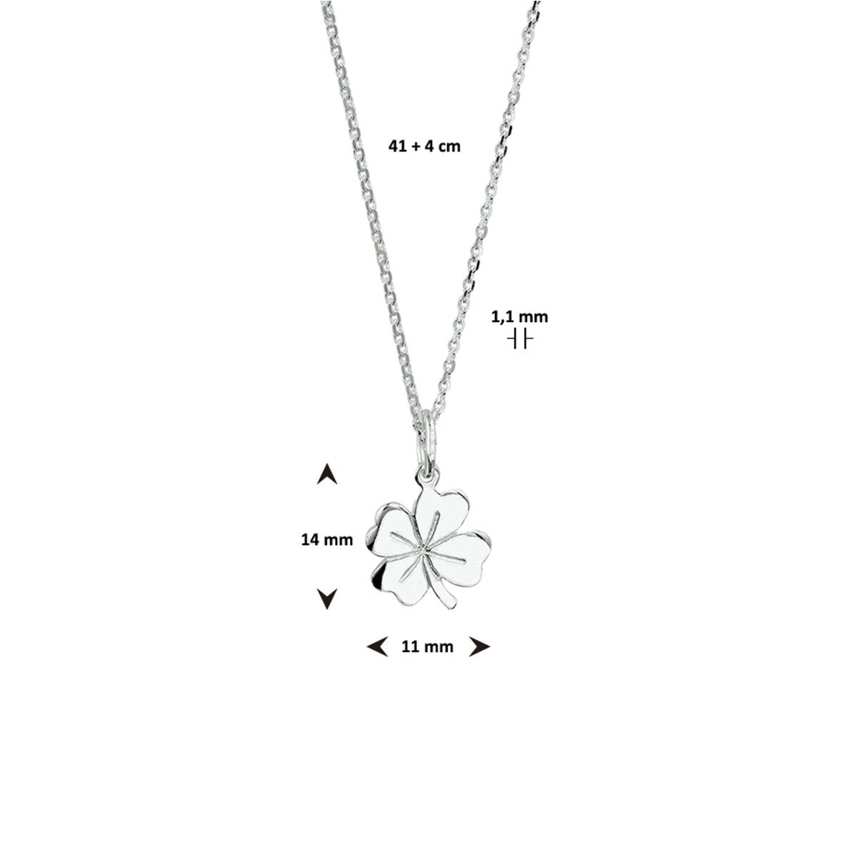 Fantasy Collection Collier klavertje 41 + 4 cm zilver