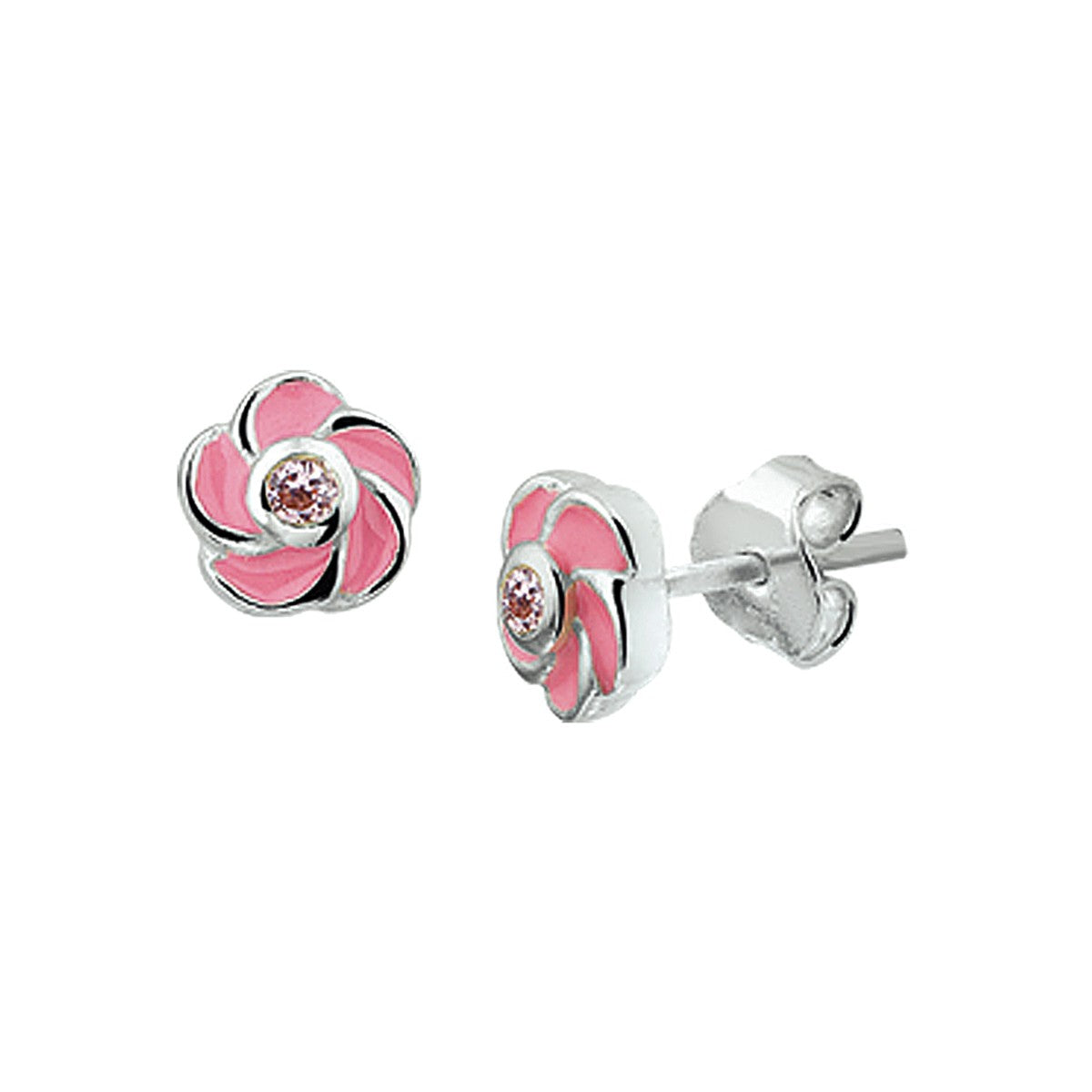 Fantasy Collection Oorbellen bloem roze zirkonia zilver