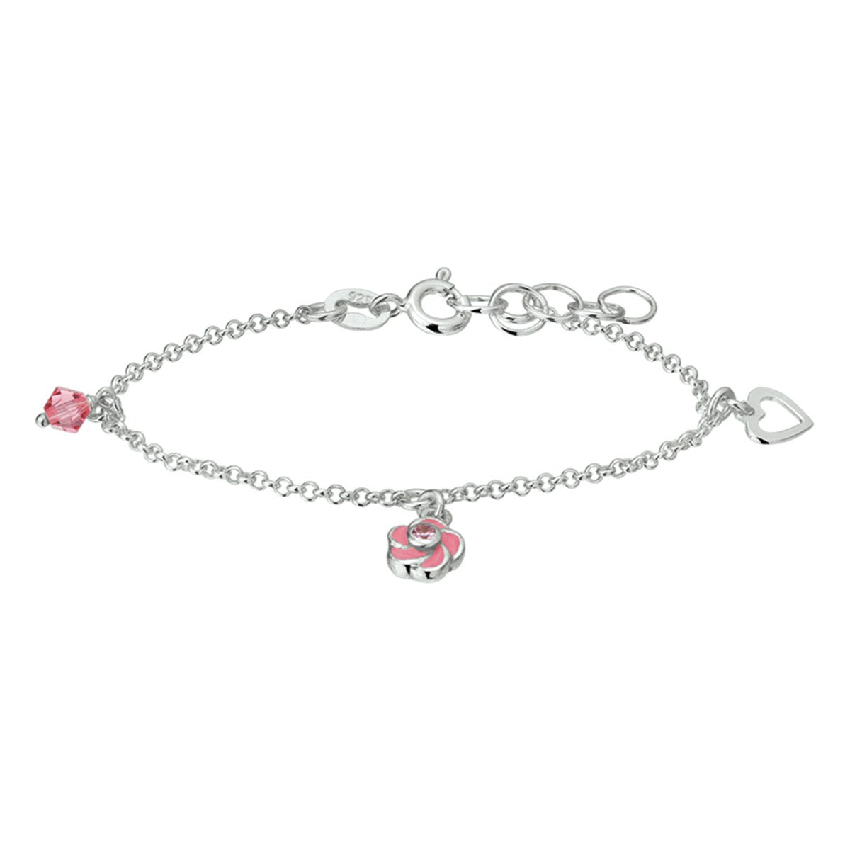 Fantasy Collection Armband bloem en roze zirkonia 13 + 2 cm zilver