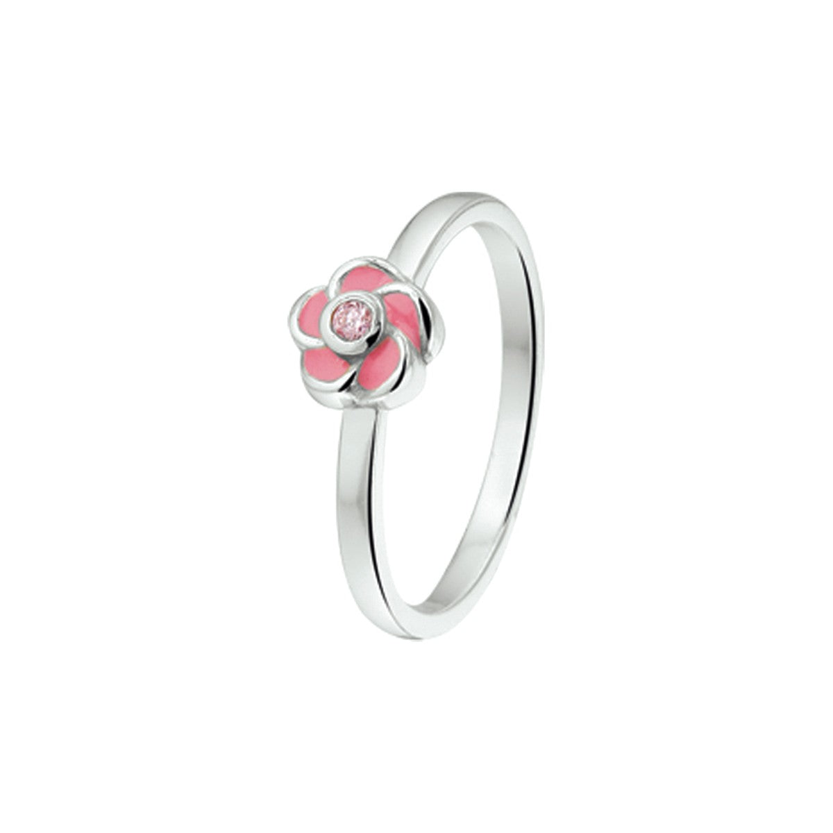 Fantasy Collection Ring bloem roze zirkonia emaille zilver