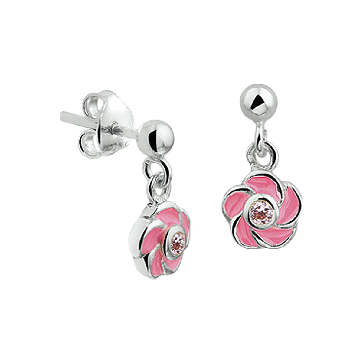 Fantasy Collection Hangende oorbellen bloem roze zirkonia zilver