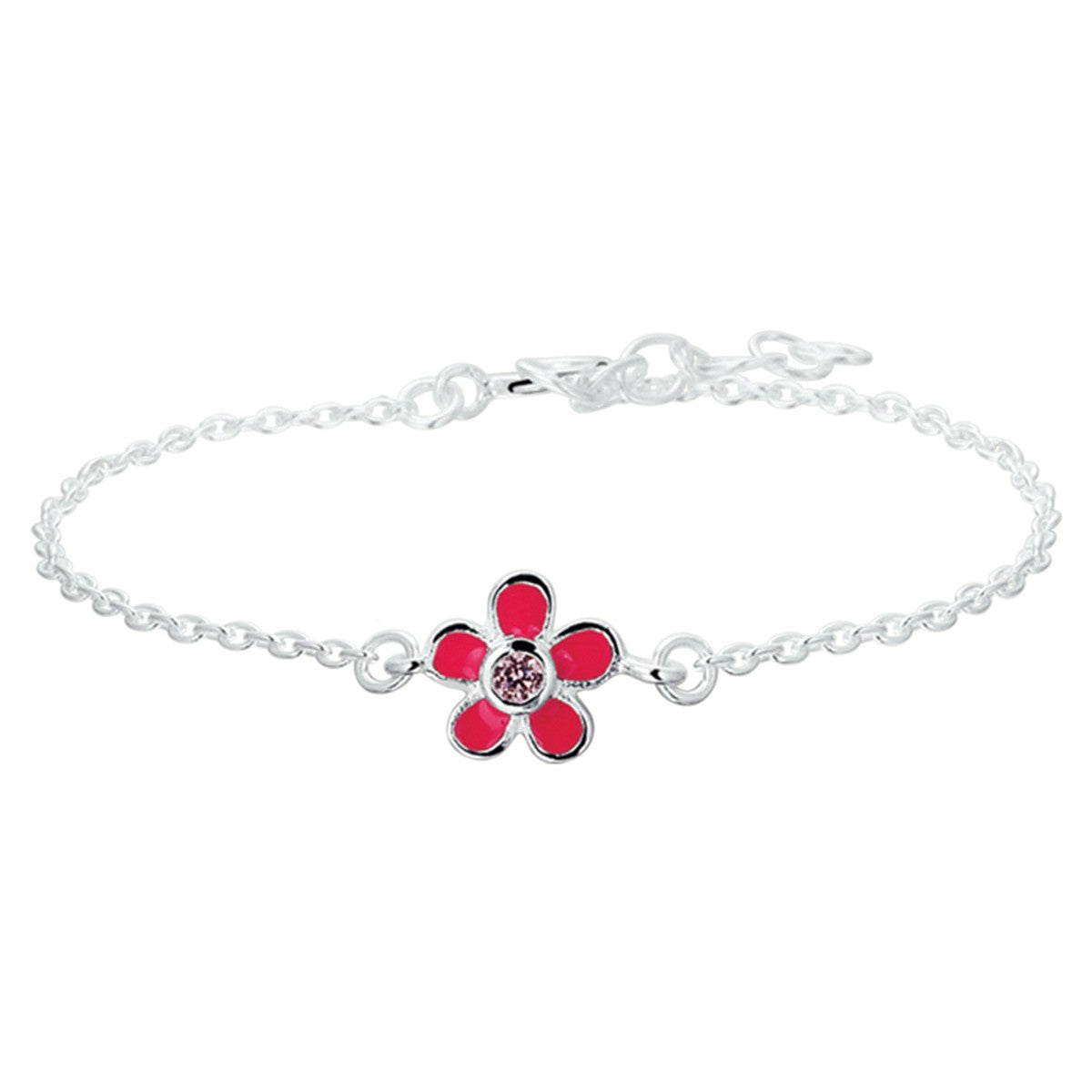 Fantasy Collection Armband bloem en roze zirkonia 13 + 2 cm zilver