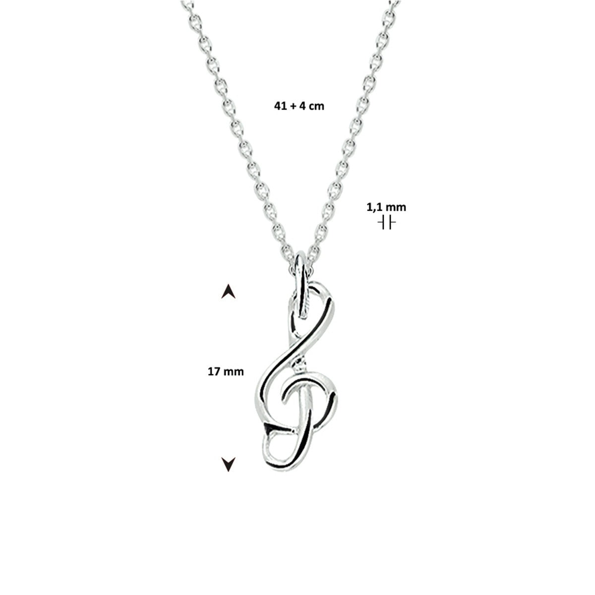 Fantasy Collection Collier hanger g-sleutel 41 + 4 cm zilver