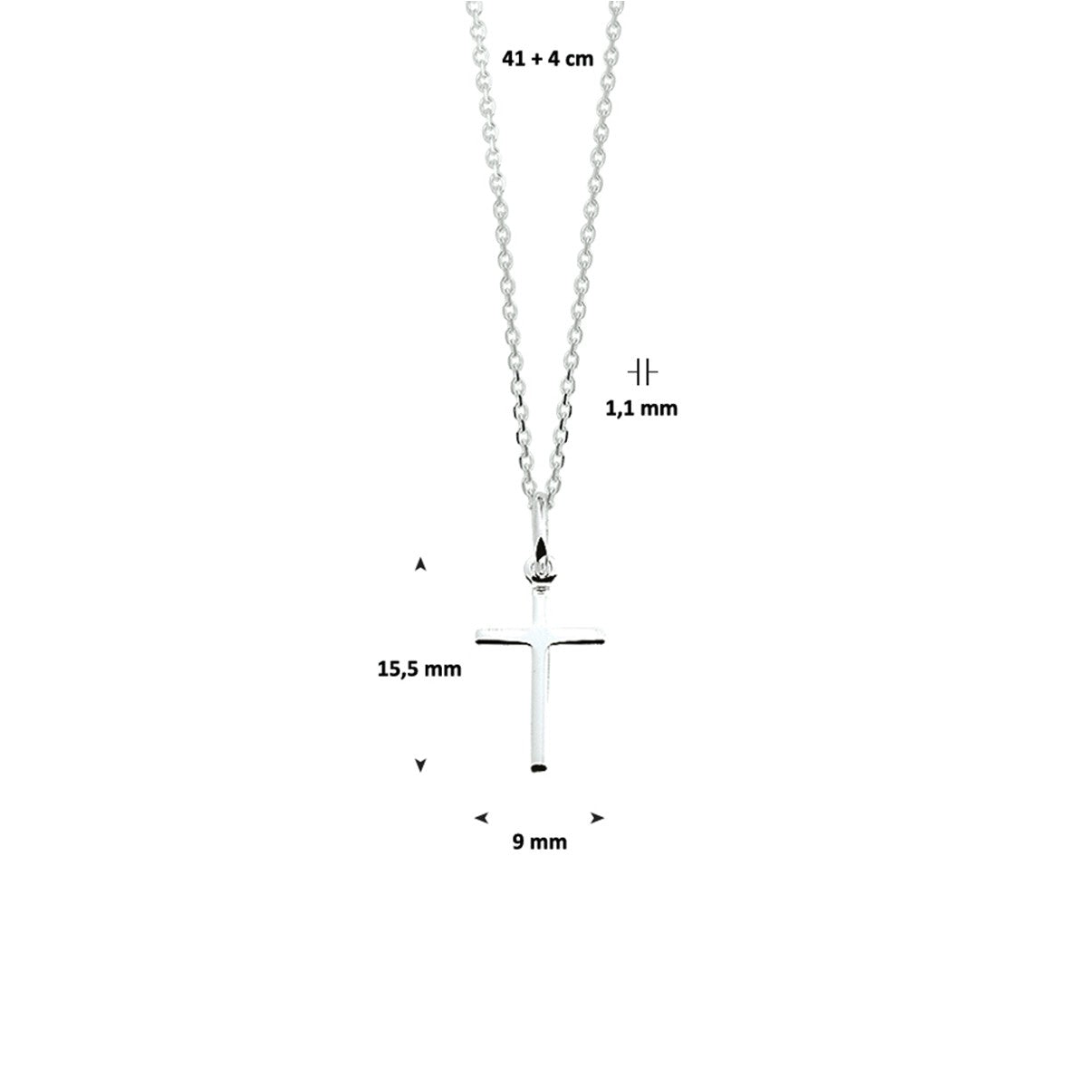 Fantasy Collection Collier kruis 41 + 4 cm zilver