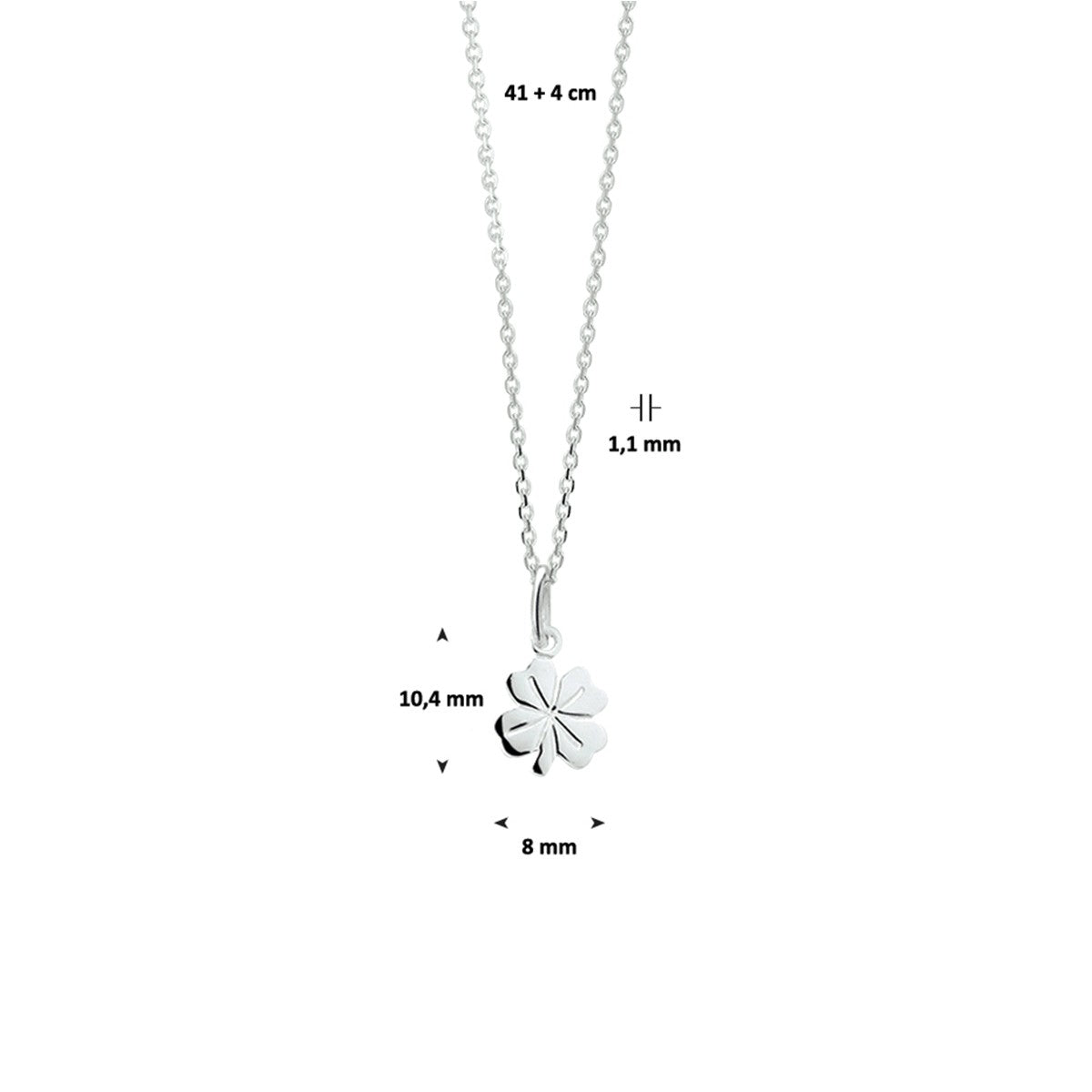 Fantasy Collection Collier klavertje 41 + 4 cm zilver
