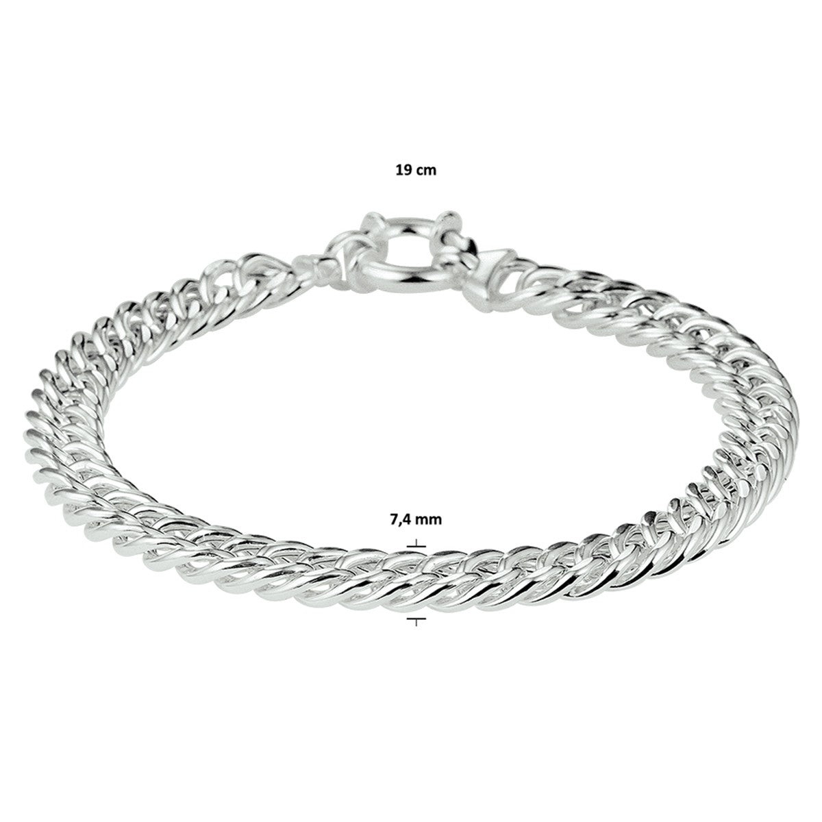 Fantasy Collection Armband gourmette 7,4 mm 19 cm met groot veerslot zilver