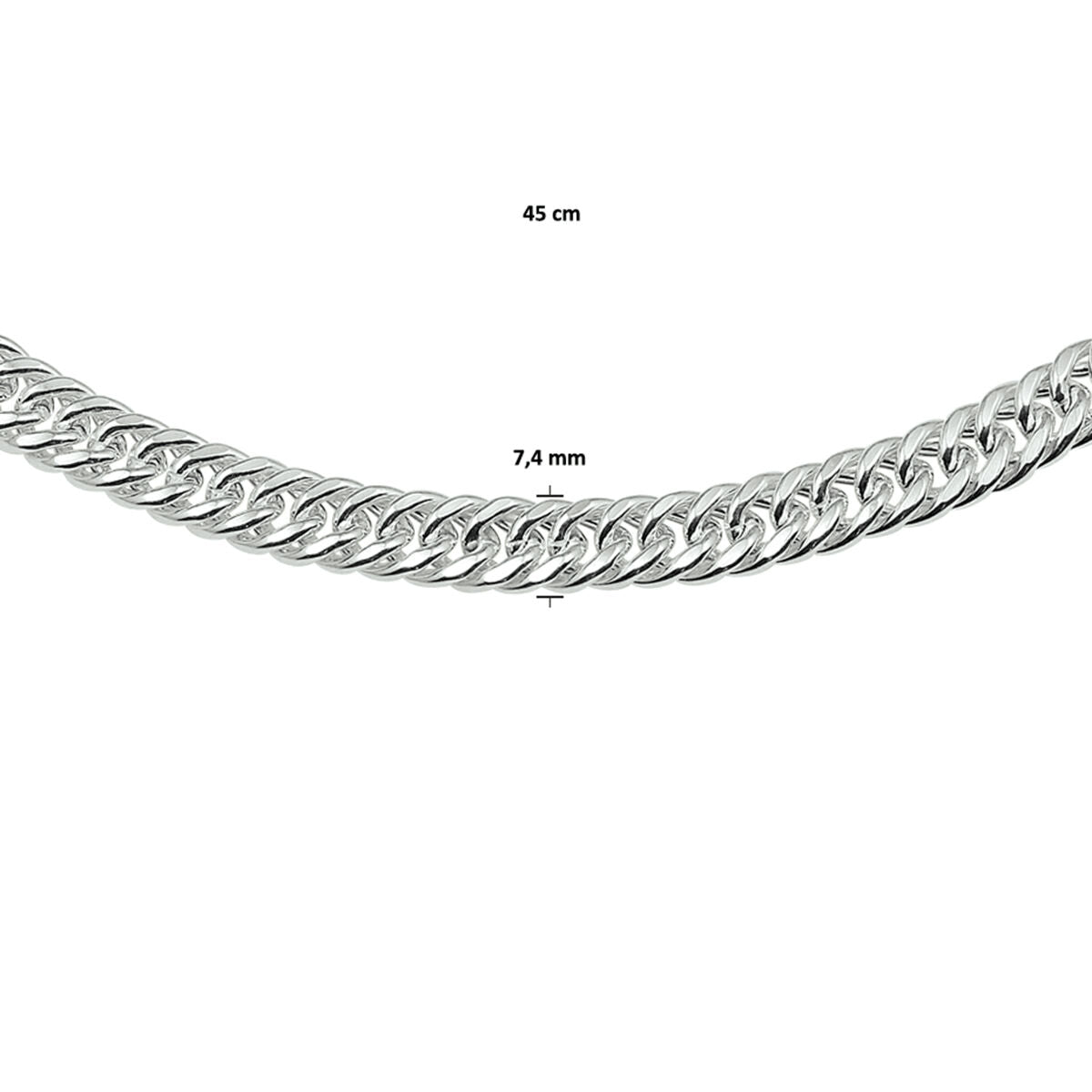 Zilveren collier dubbel gourmette 7,4 mm 45 cm met groot springslot 1021067, exclusief en kwalitatief hoogwaardig. Ontdek nu!
