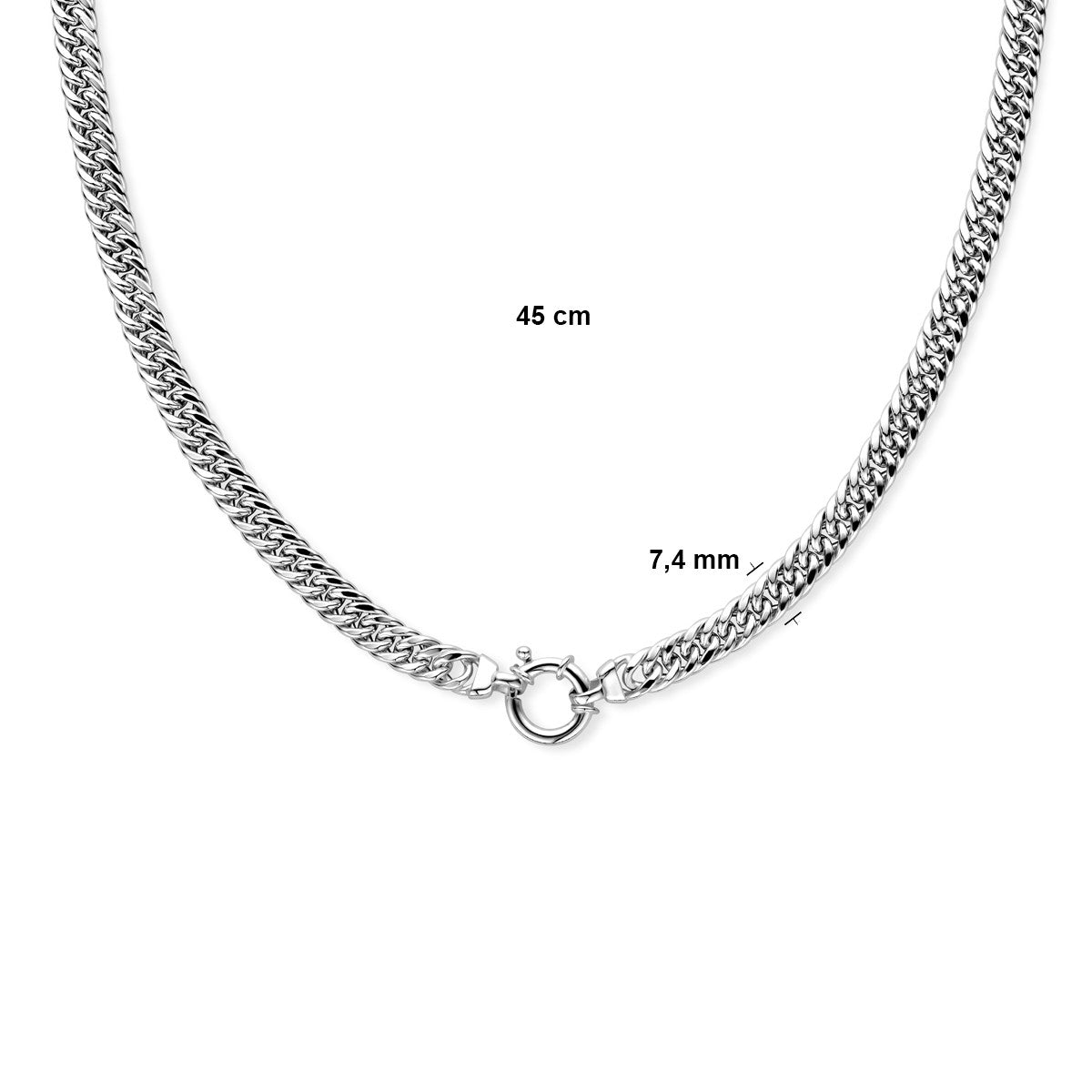 Fantasy Collection Collier dubbel gourmette 7,4 mm 45 cm met groot veerslot zilver
