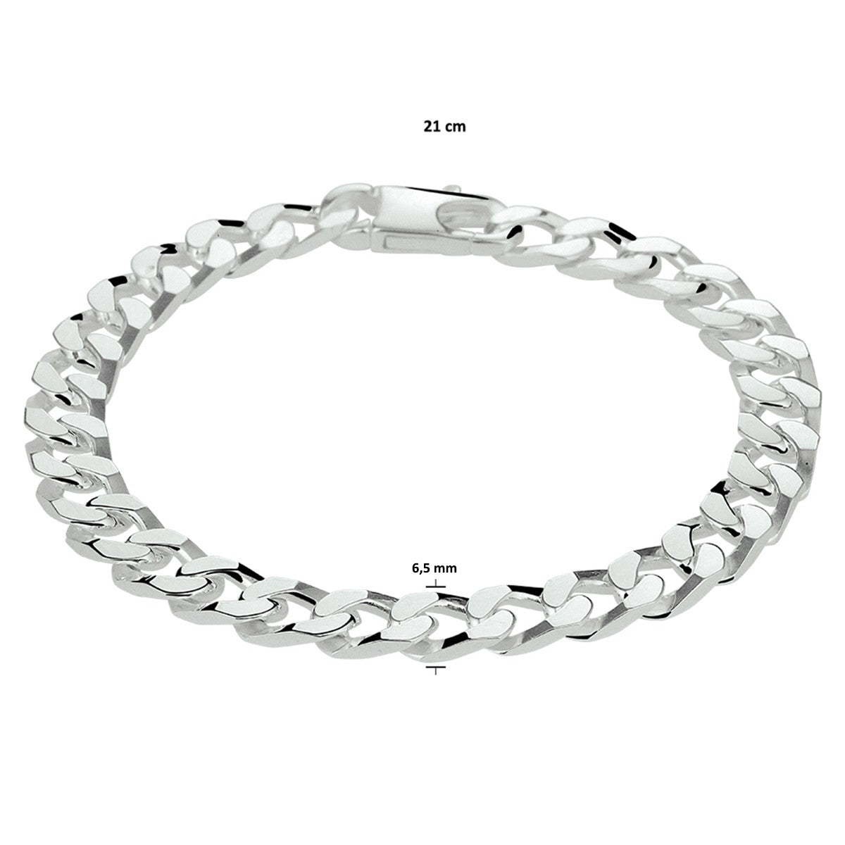 Fantasy Collection Armband gourmette 6 zijdes geslepen 6,5 mm zilver