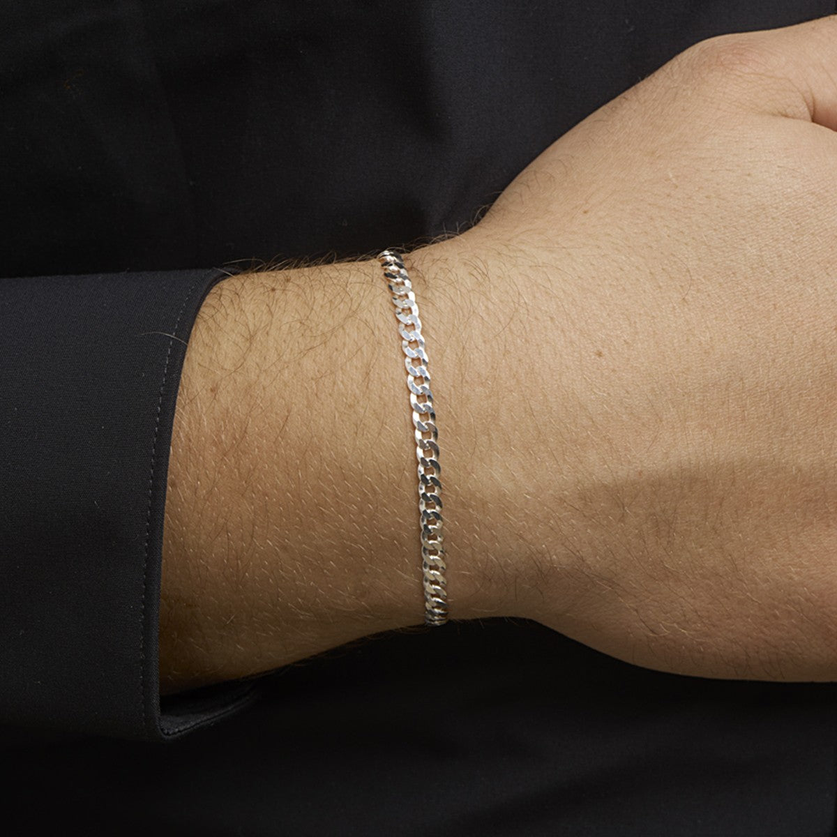 Fantasy Collection Armband gourmette 6 zijdes geslepen 4,3 mm zilver