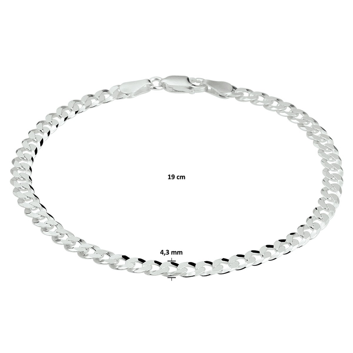Fantasy Collection Armband gourmette 6 zijdes geslepen 4,3 mm zilver