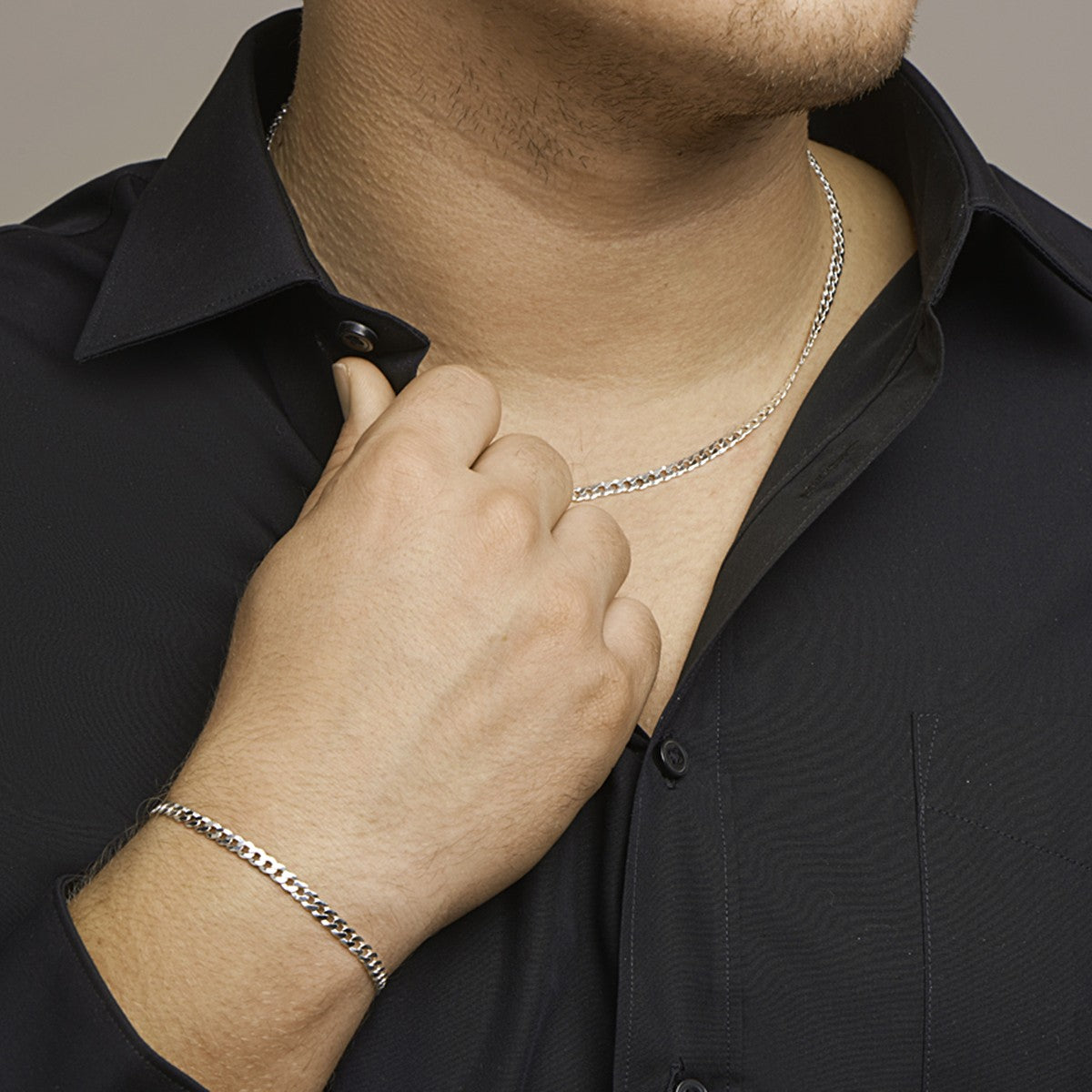 Fantasy Collection Collier gourmette 6 zijdes geslepen 4,3 mm zilver - PSN1021680