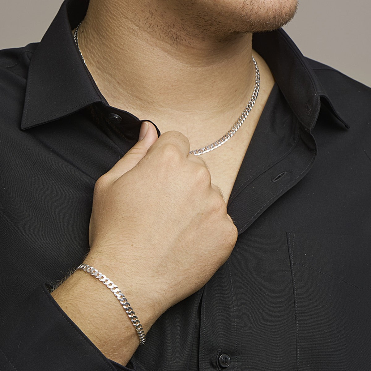 Fantasy Collection Collier gourmette 6 zijdes geslepen 5,4 mm zilver - PSN1021693