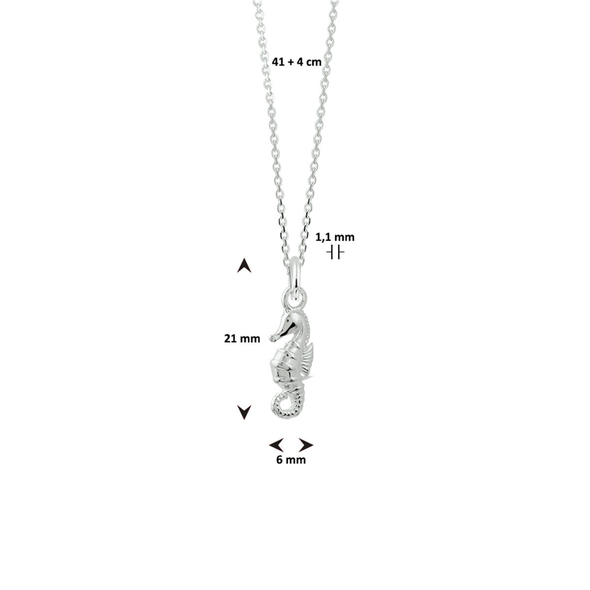 Fantasy Collection Collier zeepaard 41 + 4 cm zilver