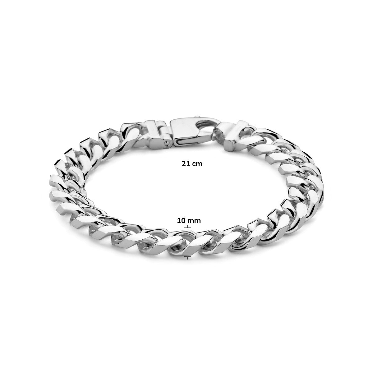 Fantasy Collection Armband gourmette 6 zijdes geslepen 10 mm 21 cm zilver