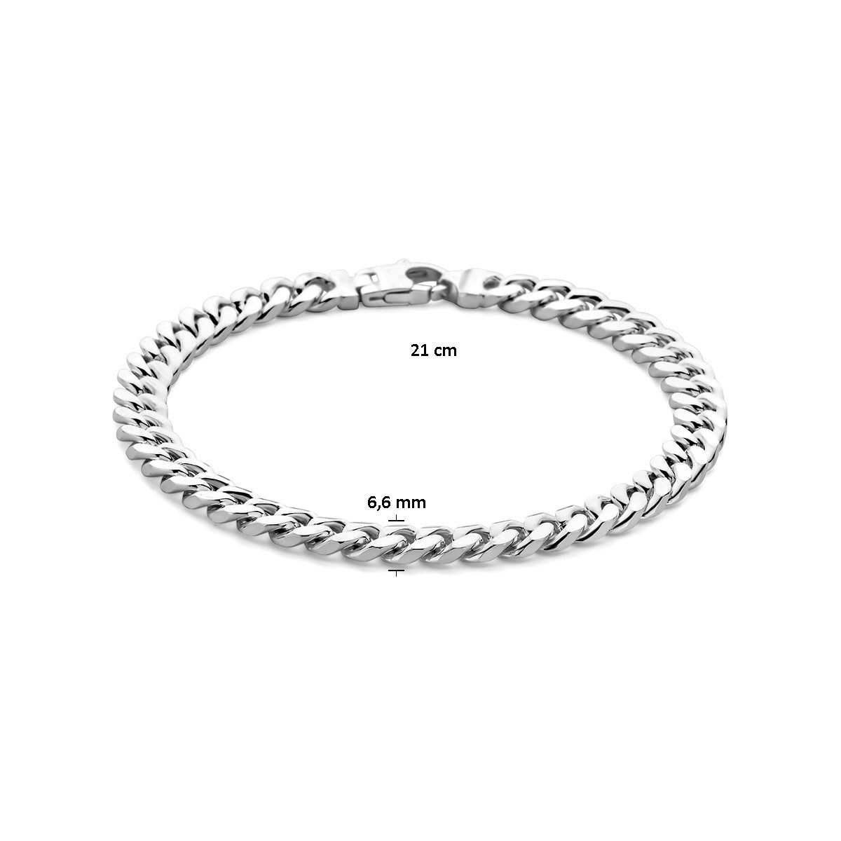 Fantasy Collection Armband gourmette 6 zijdes geslepen 6,6 mm 21 cm zilver