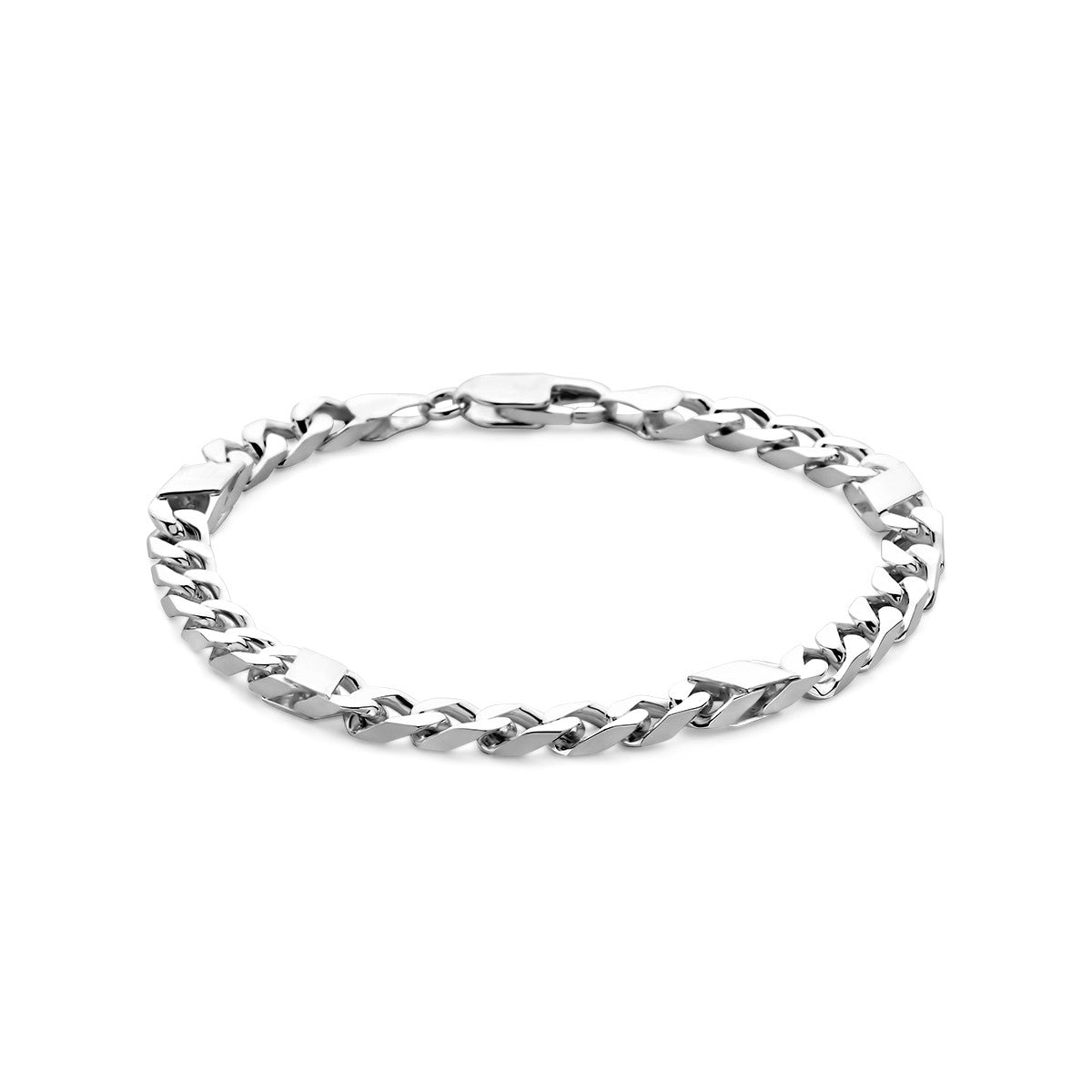 Fantasy Collection Armband gourmette met tussenstuk 6 zijdes geslepen 5,8 mm 21 cm zilver
