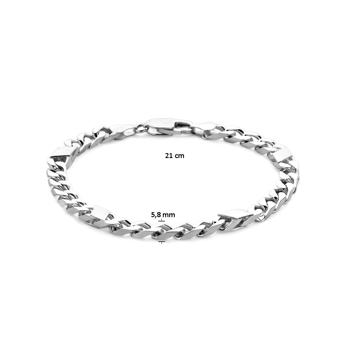 Fantasy Collection Armband gourmette met tussenstuk 6 zijdes geslepen 5,8 mm 21 cm zilver