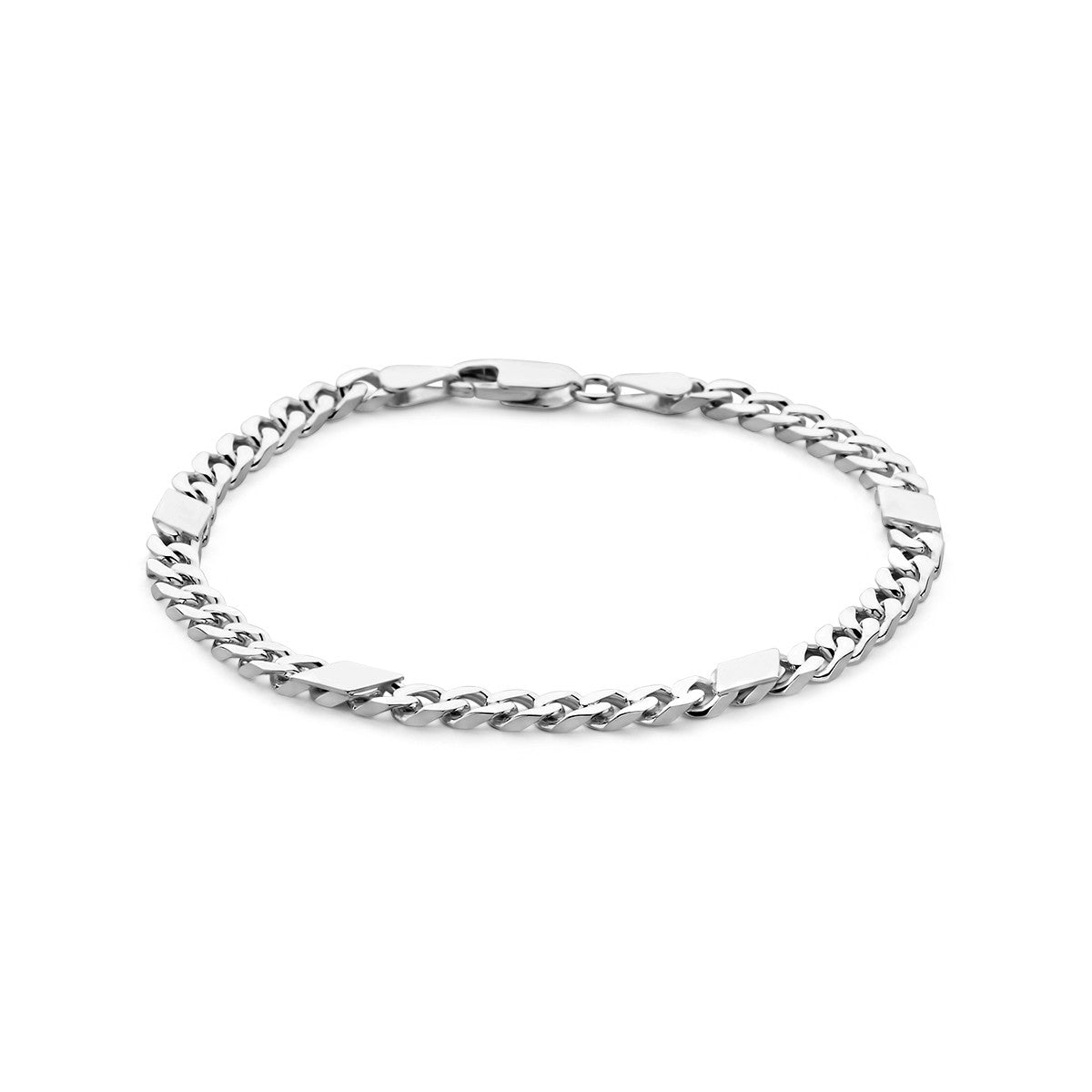 Fantasy Collection Armband gourmette met tussenstuk 6 zijdes geslepen 5,1 mm 21 cm zilver