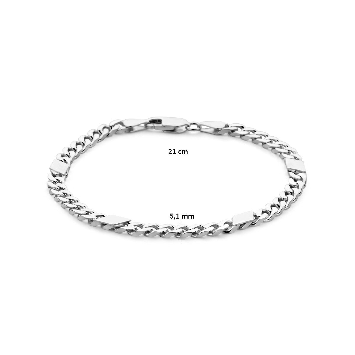 Fantasy Collection Armband gourmette met tussenstuk 6 zijdes geslepen 5,1 mm 21 cm zilver