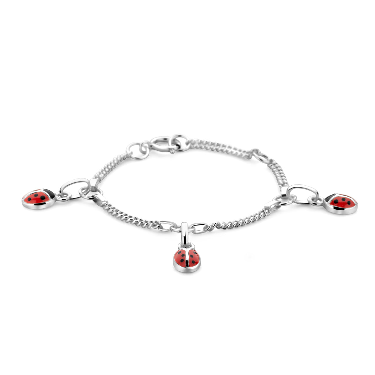 Armband lieveheersbeestje emaille zilver wit