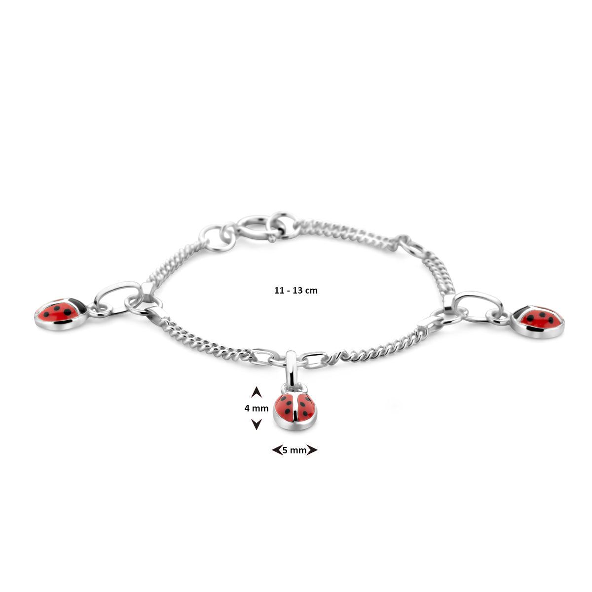Armband lieveheersbeestje emaille zilver wit
