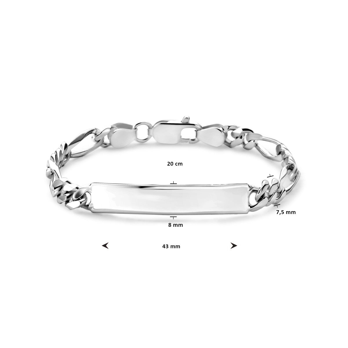 Fantasy Collection Graveerarmband figaro plaat 8,0 mm zilver