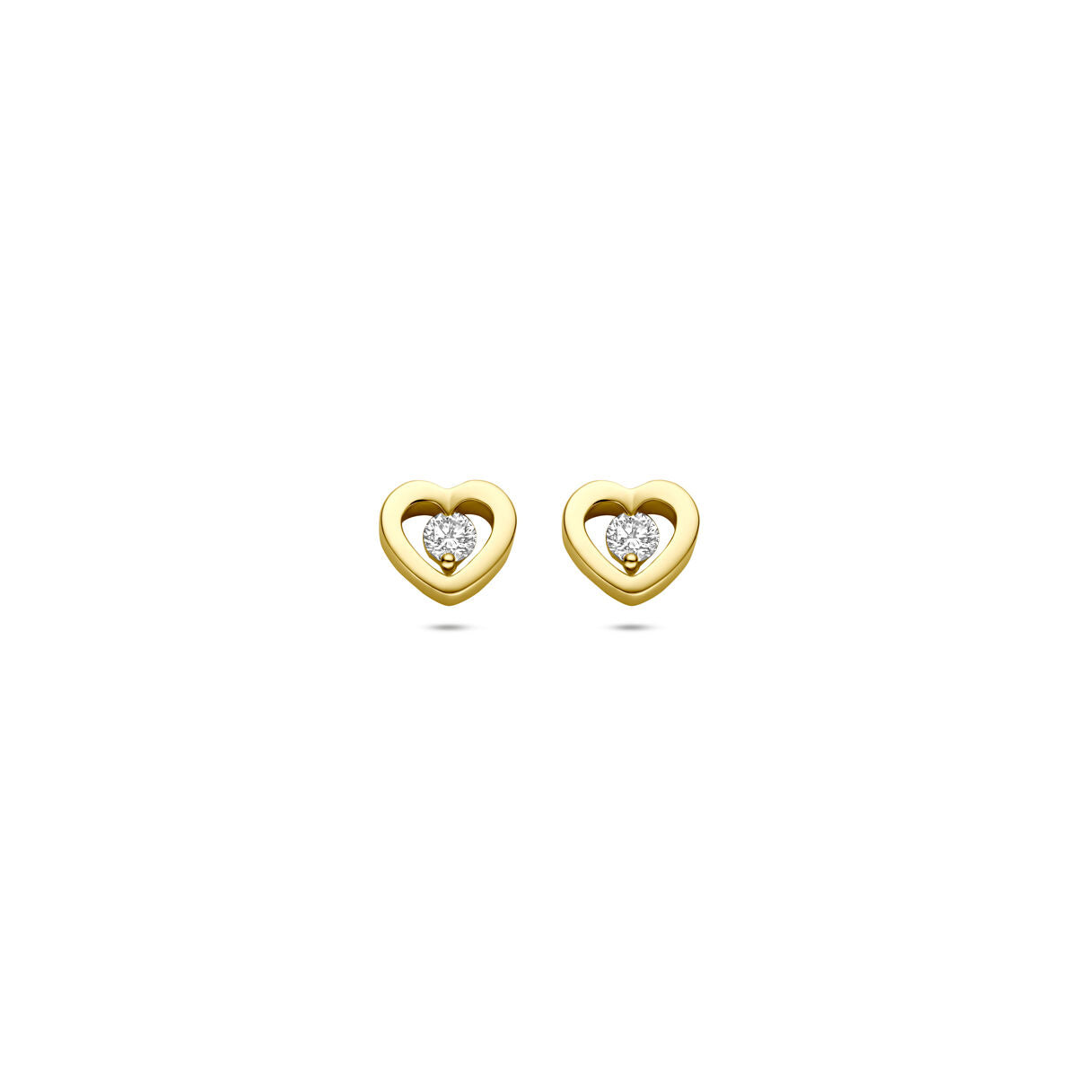 14K geelgouden oorknoppen hartjes diamant 0.10ct 2x 0.05ct h si 5,5 mm - 4034667