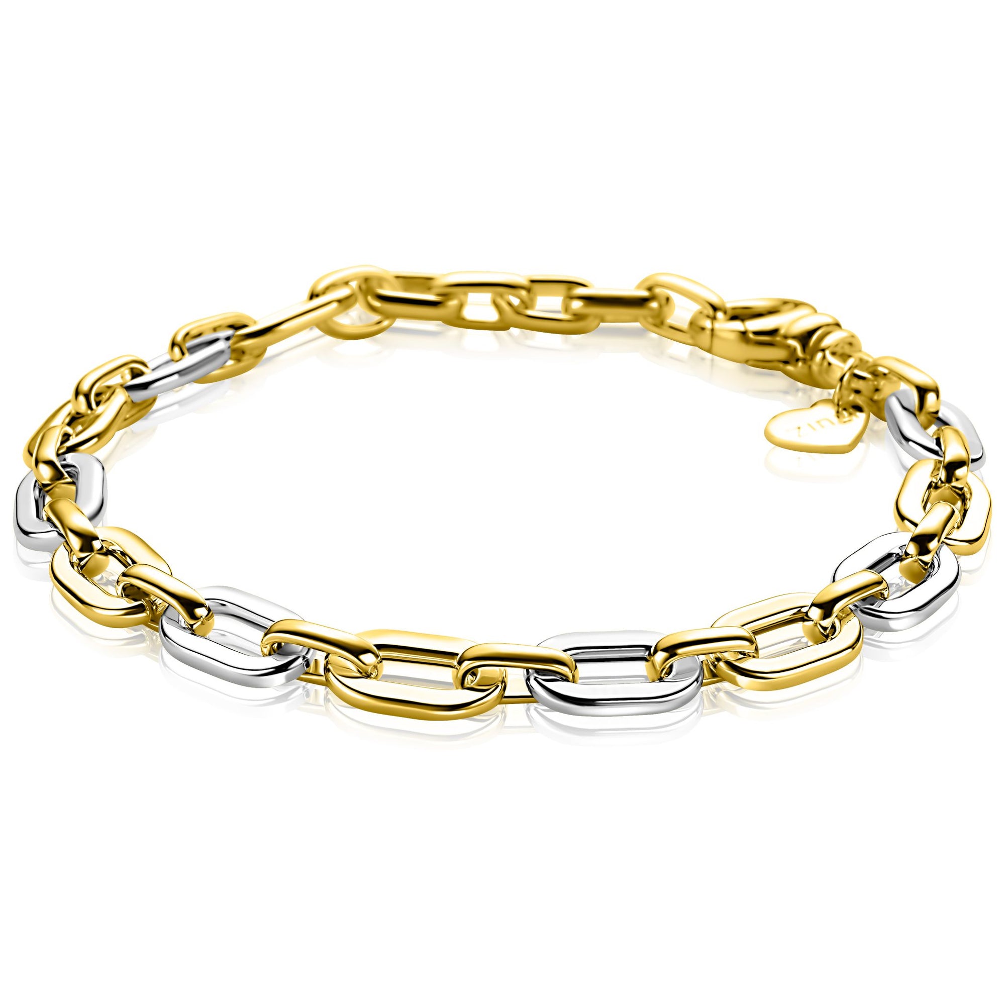 ZINZI gold plated armband met bicolor rechthoekige schakels 6,5mm ZIA2757
