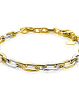 ZINZI gold plated armband met bicolor rechthoekige schakels 6,5mm ZIA2757