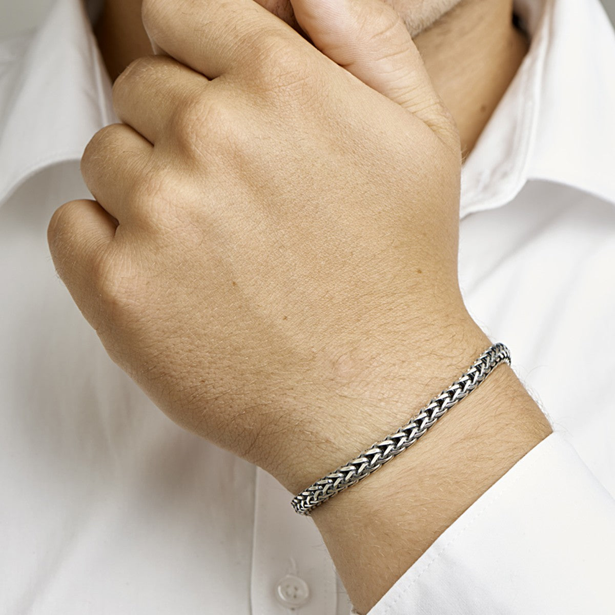 Fantasy Collection Armband oxi vossestaart 4,5 mm zilver geoxideerd