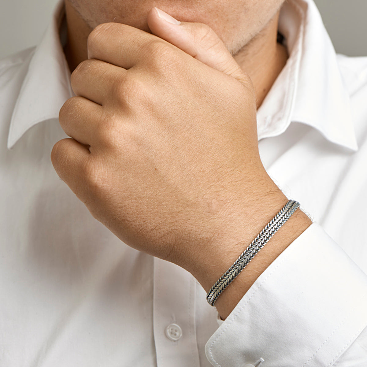 Armband oxi vossestaart 6,5 mm zilver geoxideerd