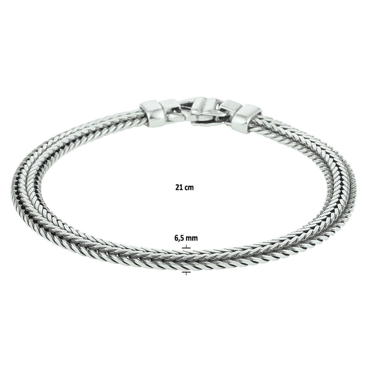 Armband oxi vossestaart 6,5 mm zilver geoxideerd