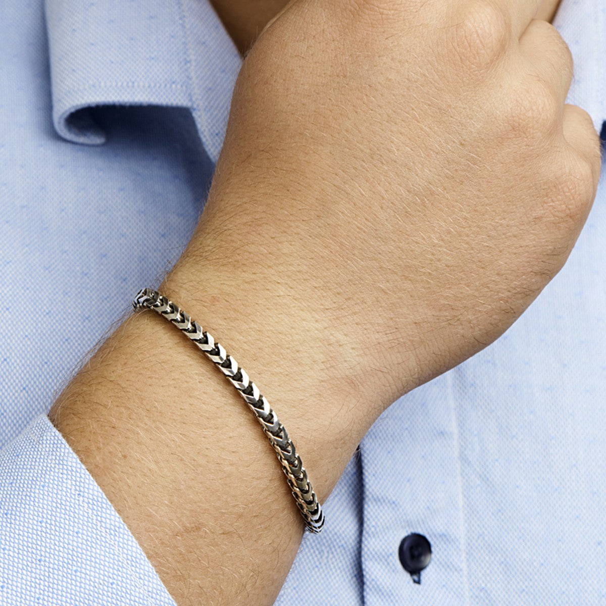 Fantasy Collection Armband oxi gourmette 4,6 mm zilver geoxideerd