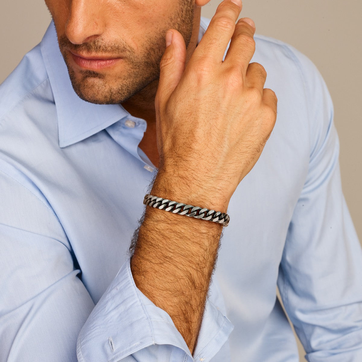 Fantasy Collection Armband oxi gourmette 6 zijdes geslepen 8,5 mm zilver geoxideerd