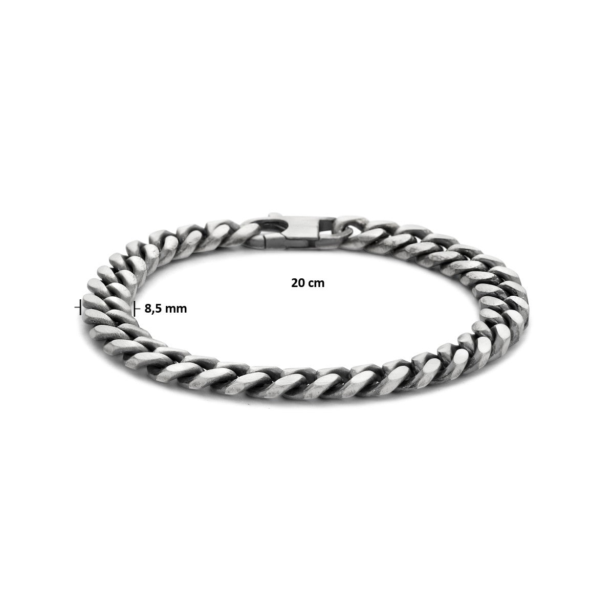 Fantasy Collection Armband oxi gourmette 6 zijdes geslepen 8,5 mm zilver geoxideerd