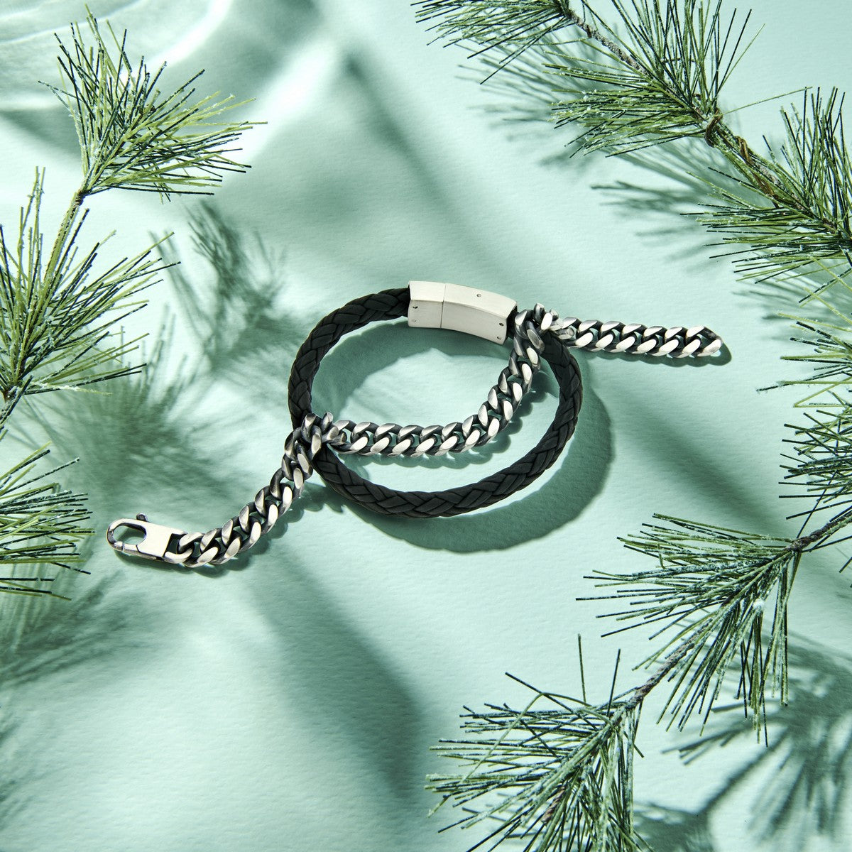 Fantasy Collection Armband oxi gourmette 6 zijdes geslepen 8,5 mm zilver geoxideerd