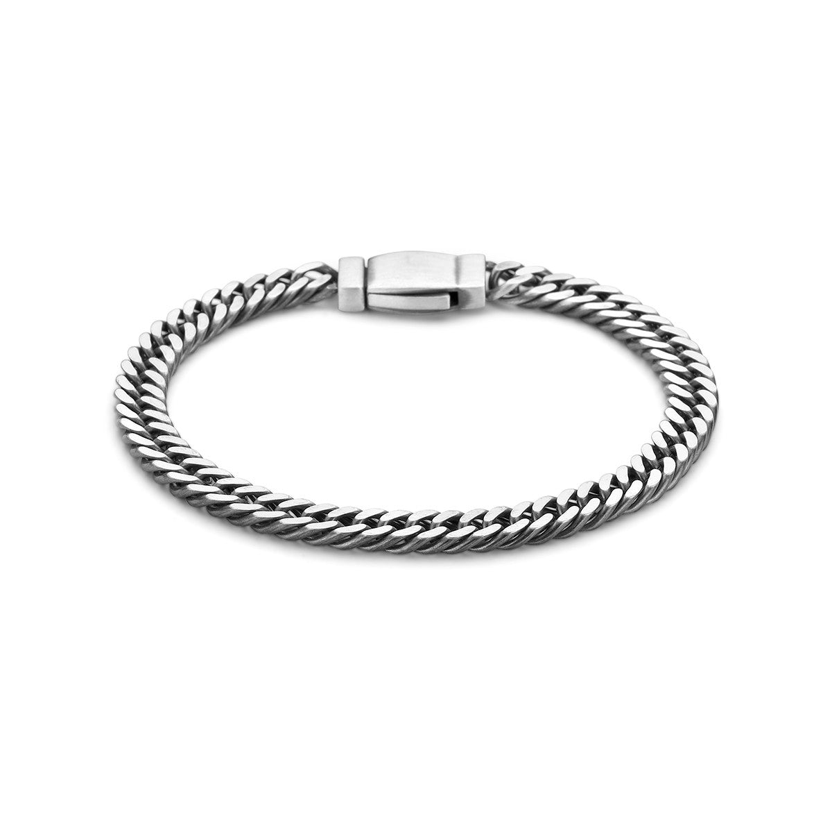 Fantasy Collection Armband gourmette 4 zijdes geslepen 6,7 mm zilver geoxideerd