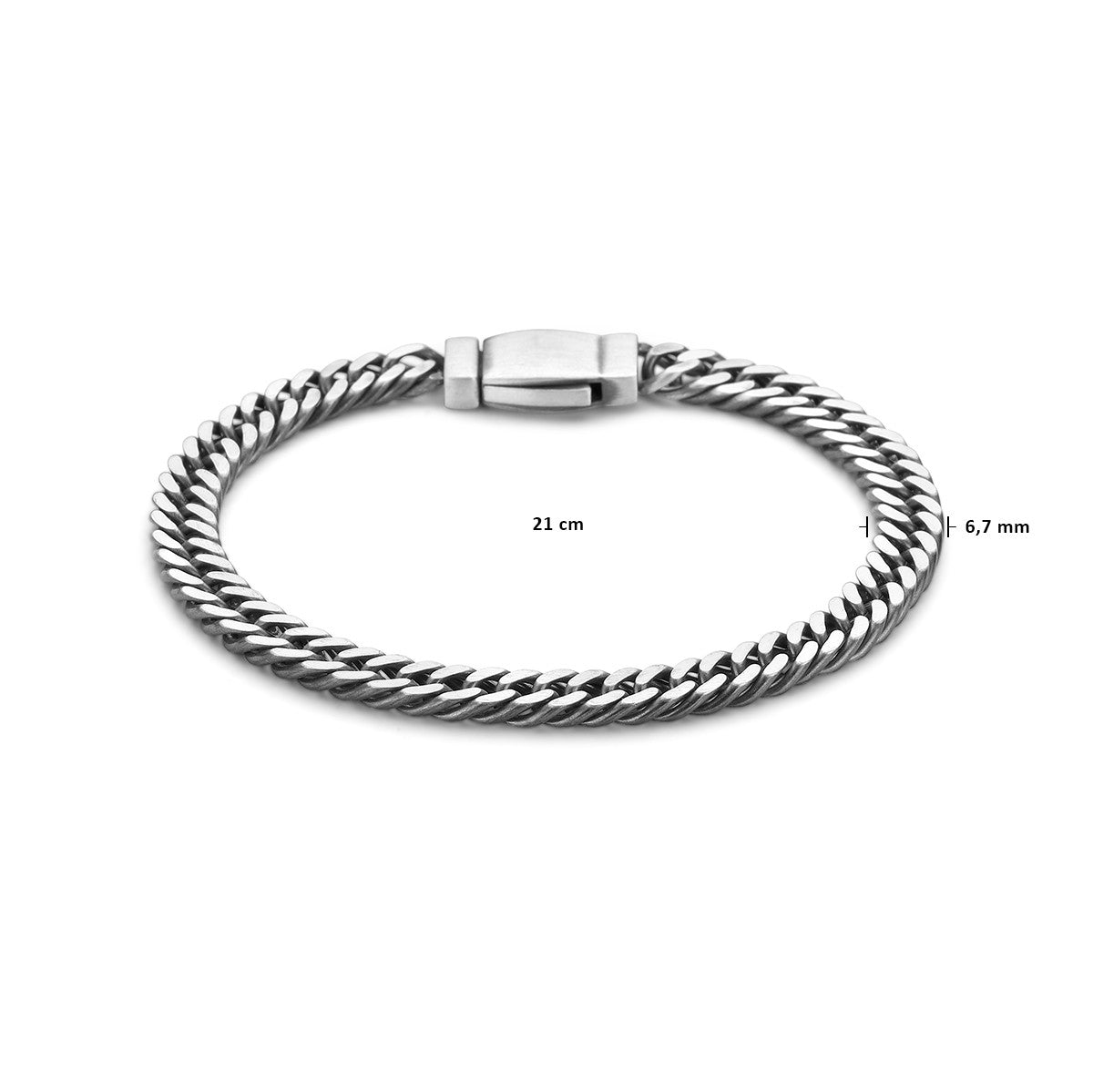 Fantasy Collection Armband gourmette 4 zijdes geslepen 6,7 mm zilver geoxideerd